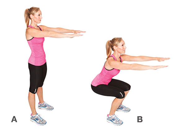 Tập giảm mỡ mông bằng cách đứng lên ngồi xuống chuẩn tư thế squat