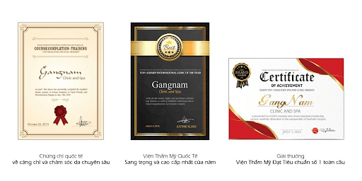 Chứng chỉ quốc tế và giải thưởng đạt được của Viện thẩm mỹ Mega Gangnam