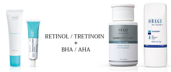 Nên sử dụng kết hợp các sản phẩm AHA/BHA với các sản phẩm chứa retinol