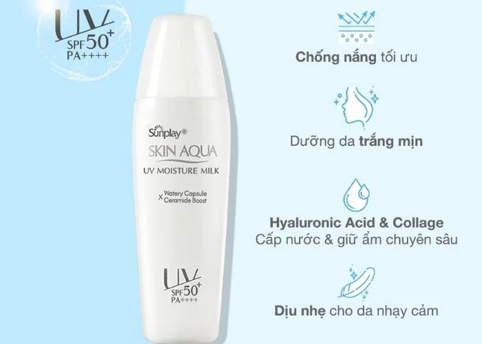 Kem chống nắng dành cho da khô nhạy cảm Sunplay Skin Aqua UV Moisture Milk SPF50+/PA++++ 30g