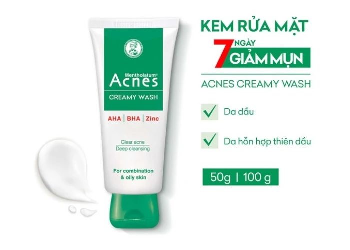 Kem rửa mặt ngừa mụn Acnes Creamy Wash Rohto cho da dầu